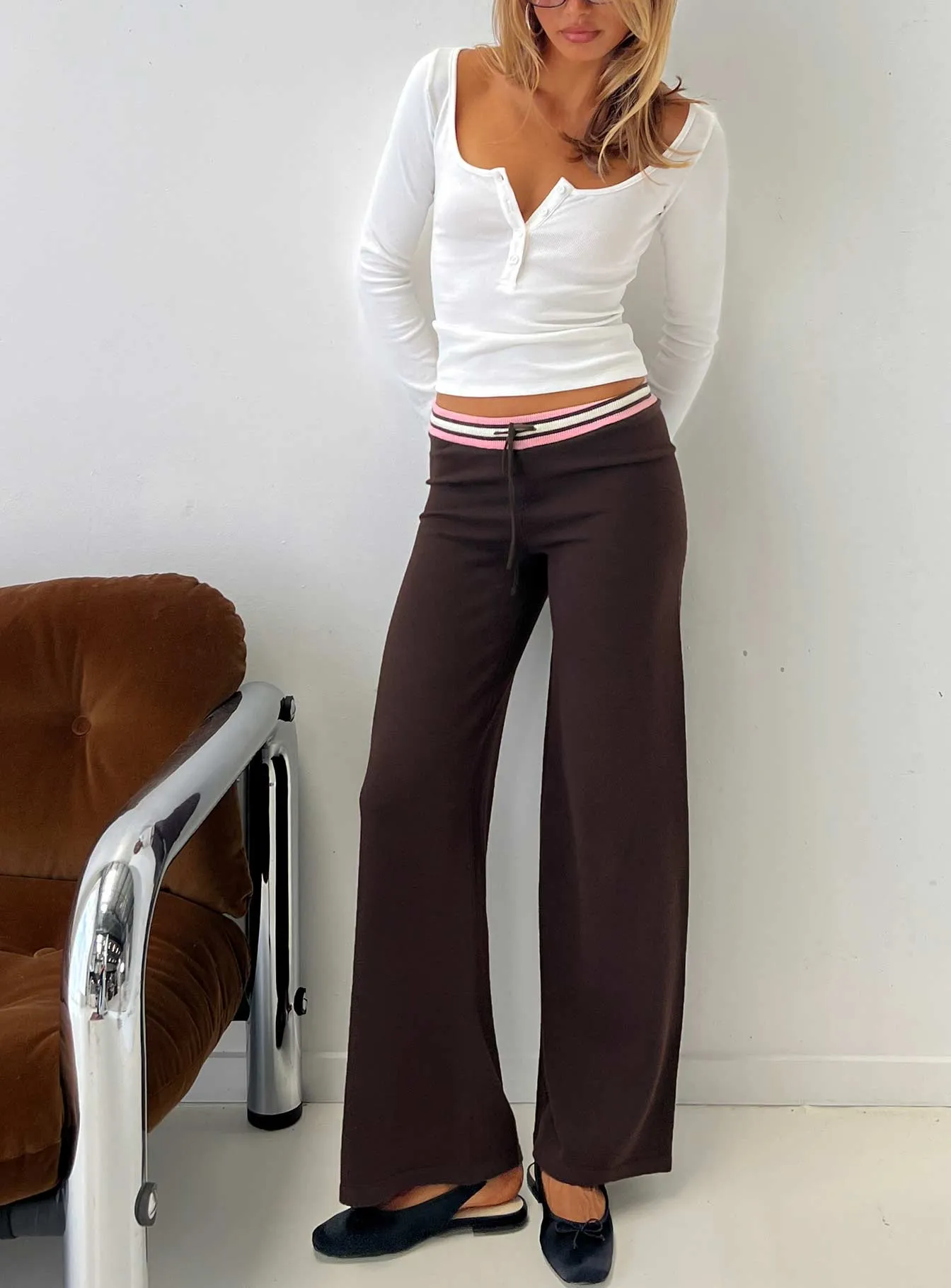 Felisha Low Waist Knit Pants Brown sold by Princess Polly