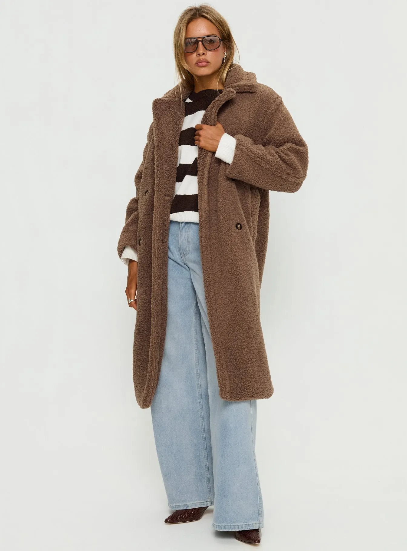 Delora Fluffy Longline Coat Brown sold by Princess Polly product image thumbnail 2