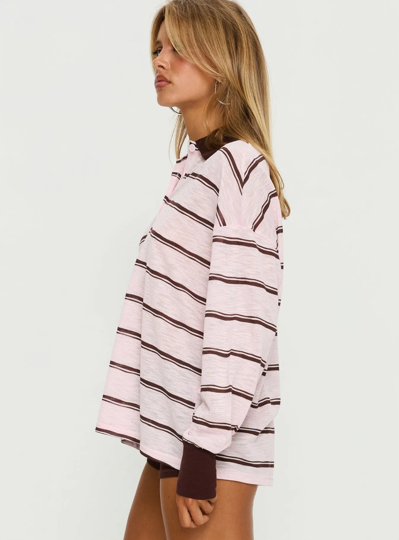 Aleka Rugby Long Sleeve Jersey Pink / Brown Stripe sold by Princess Polly product image thumbnail 4