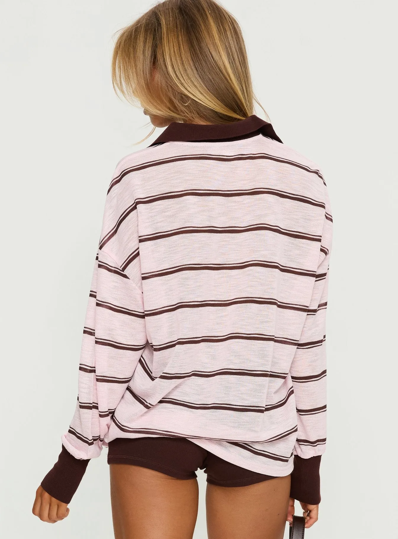 Aleka Rugby Long Sleeve Jersey Pink / Brown Stripe sold by Princess Polly product image thumbnail 5