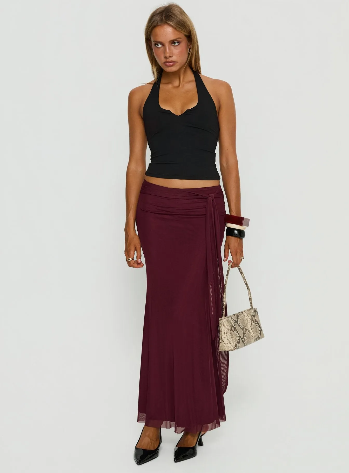 Caviar Tie Maxi Skirt Currant sold by Princess Polly product image thumbnail 2