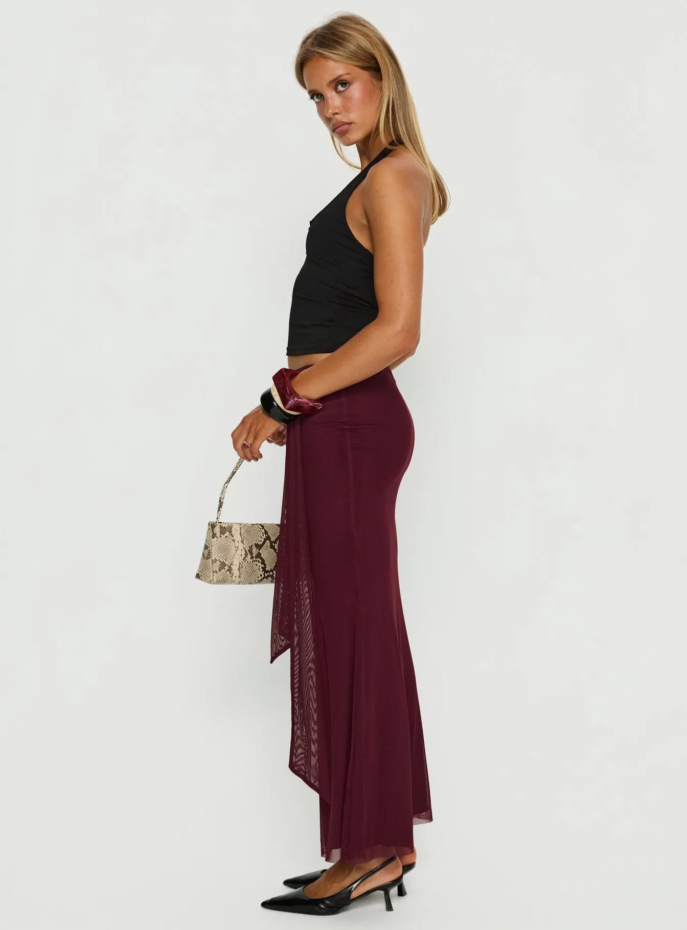 Caviar Tie Maxi Skirt Currant sold by Princess Polly product image thumbnail 3
