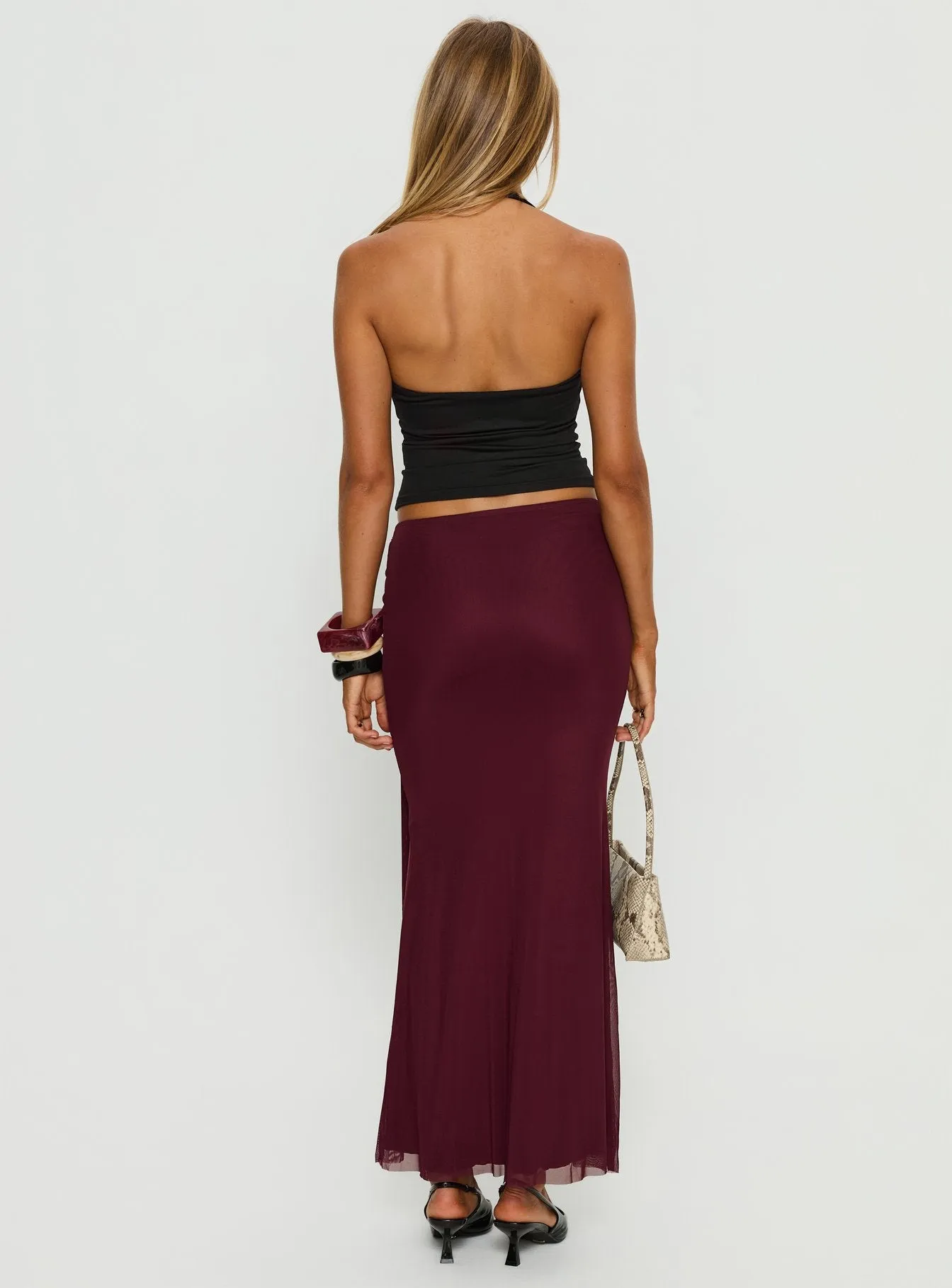 Caviar Tie Maxi Skirt Currant sold by Princess Polly product image thumbnail 4