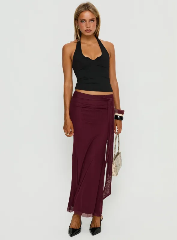 Caviar Tie Maxi Skirt Currant sold by Princess Polly