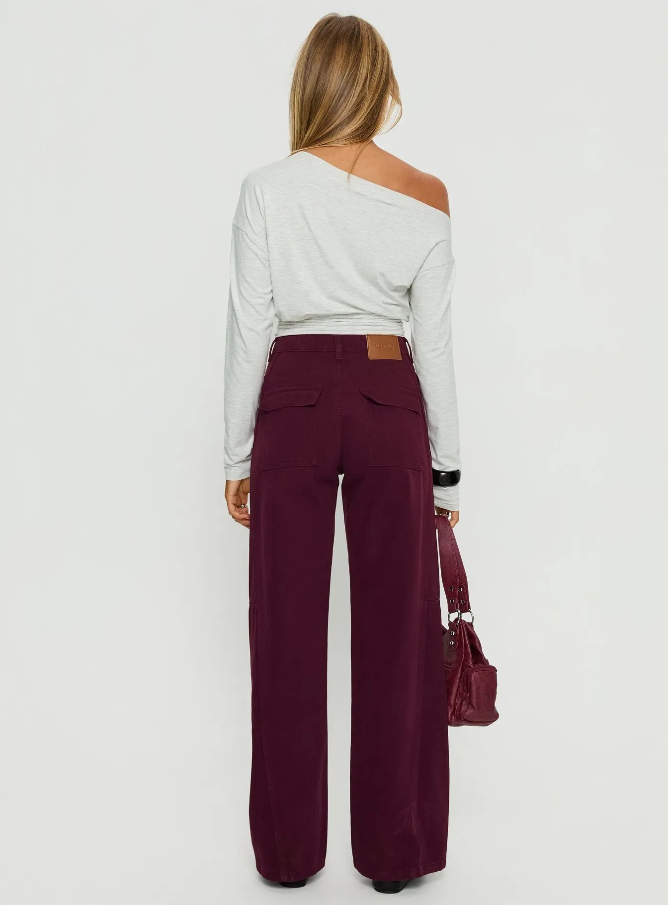 Bruiser Tie Waist Mid Rise Wide Leg Jeans Currant sold by Princess Polly product image thumbnail 4