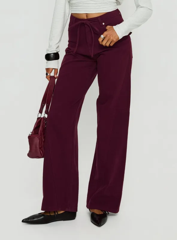 Bruiser Tie Waist Mid Rise Wide Leg Jeans Currant sold by Princess Polly