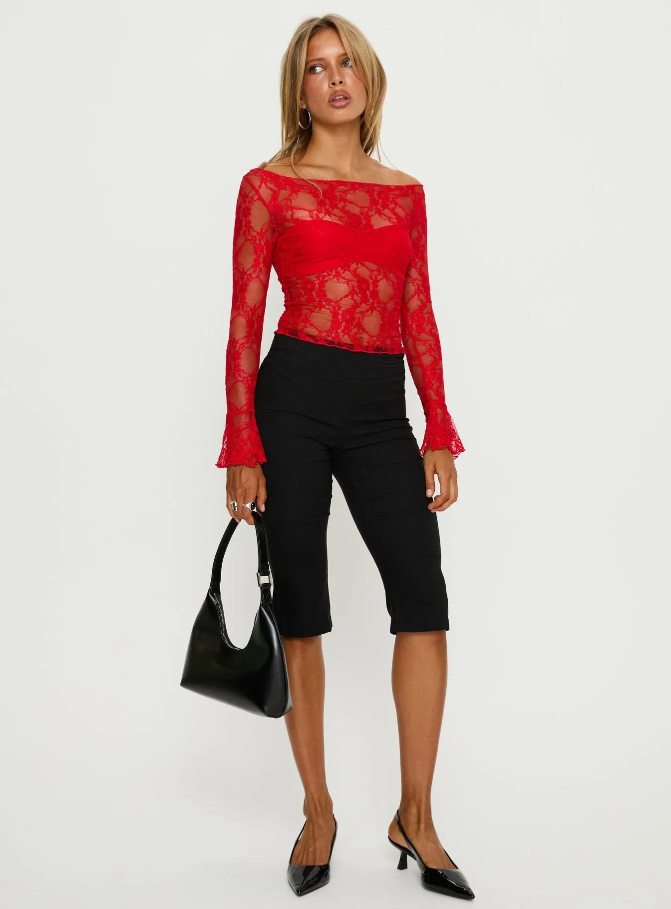 Junah Sheer Lace Long Sleeve Top Red sold by Princess Polly product image thumbnail 2