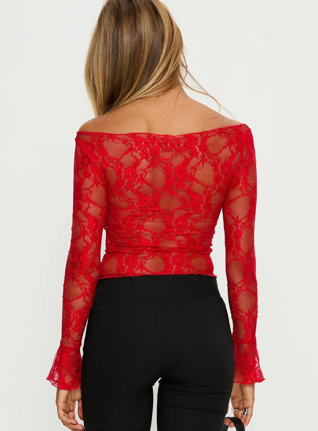 Junah Sheer Lace Long Sleeve Top Red sold by Princess Polly product image thumbnail 4