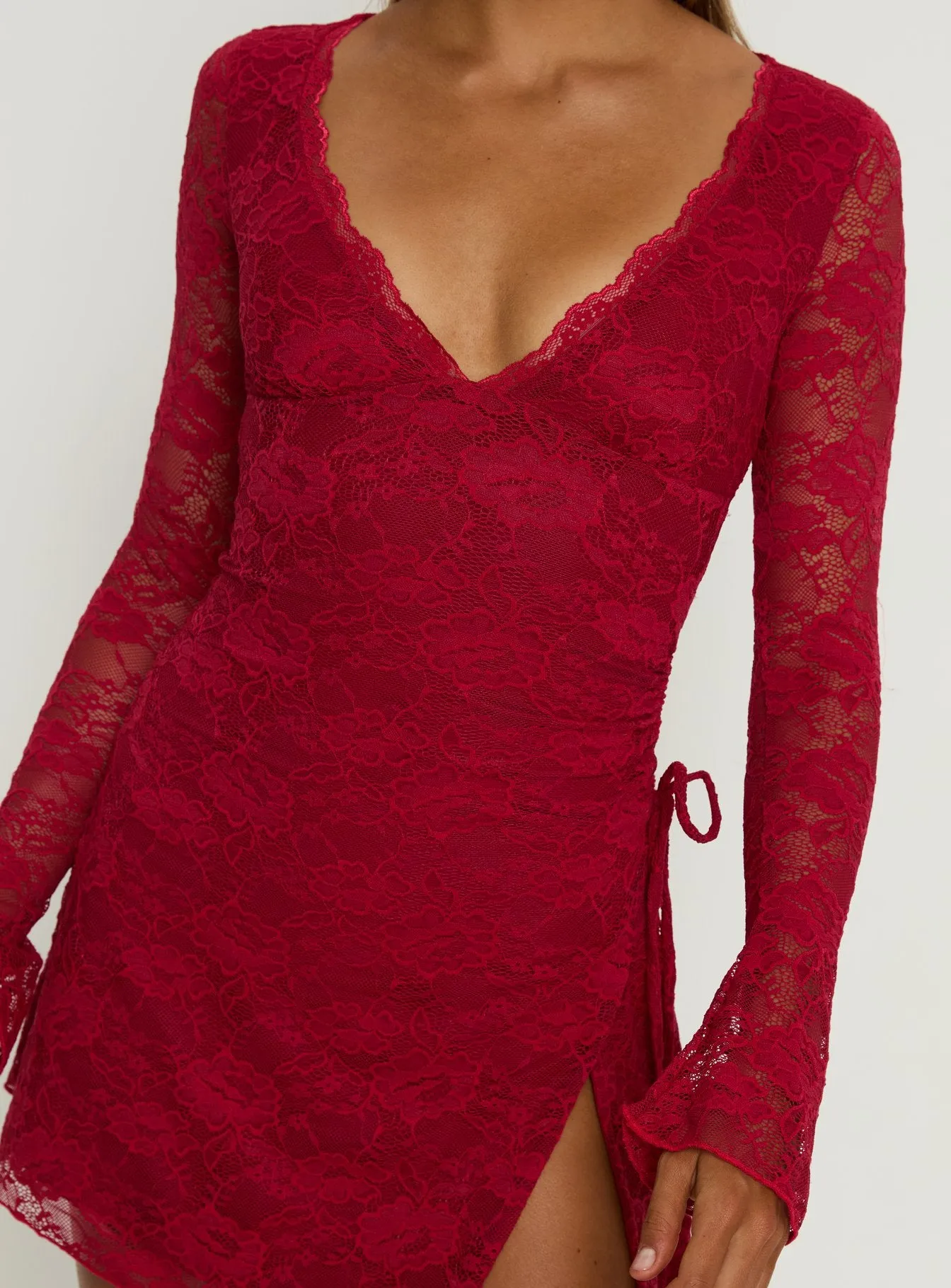 Airabella Long Sleeve Lace Mini Dress Red sold by Princess Polly product image thumbnail 5