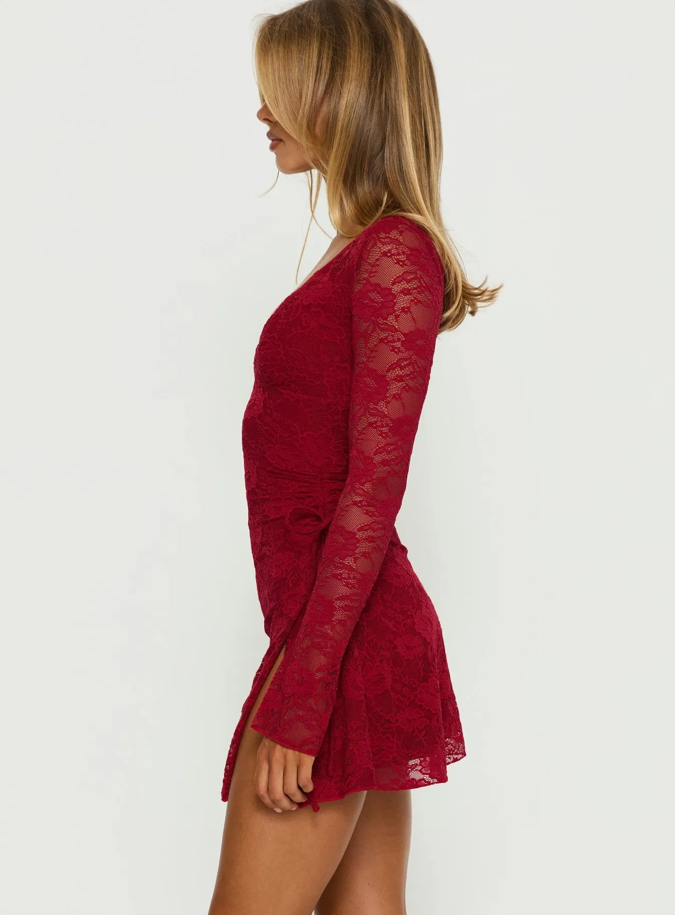 Airabella Long Sleeve Lace Mini Dress Red sold by Princess Polly product image thumbnail 3