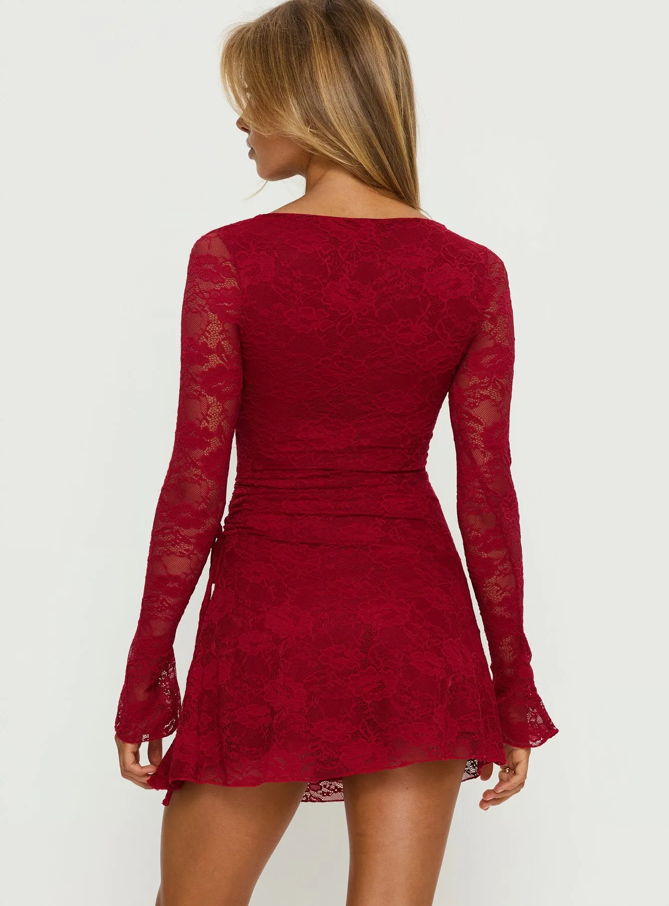 Airabella Long Sleeve Lace Mini Dress Red sold by Princess Polly product image thumbnail 4