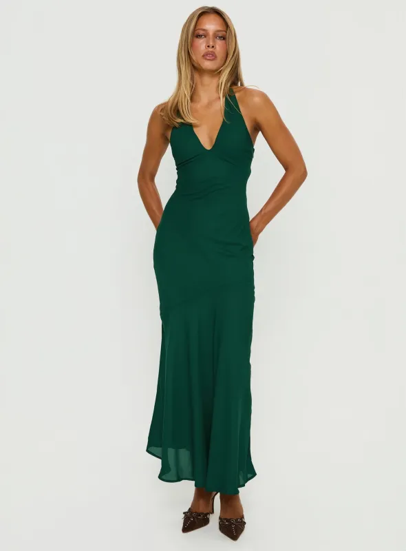 Luannie Halter Scarf Tie Maxi Dress Emerald sold by Princess Polly