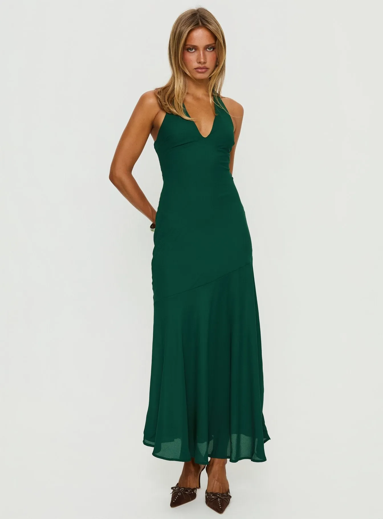 Luannie Halter Scarf Tie Maxi Dress Emerald sold by Princess Polly product image thumbnail 2
