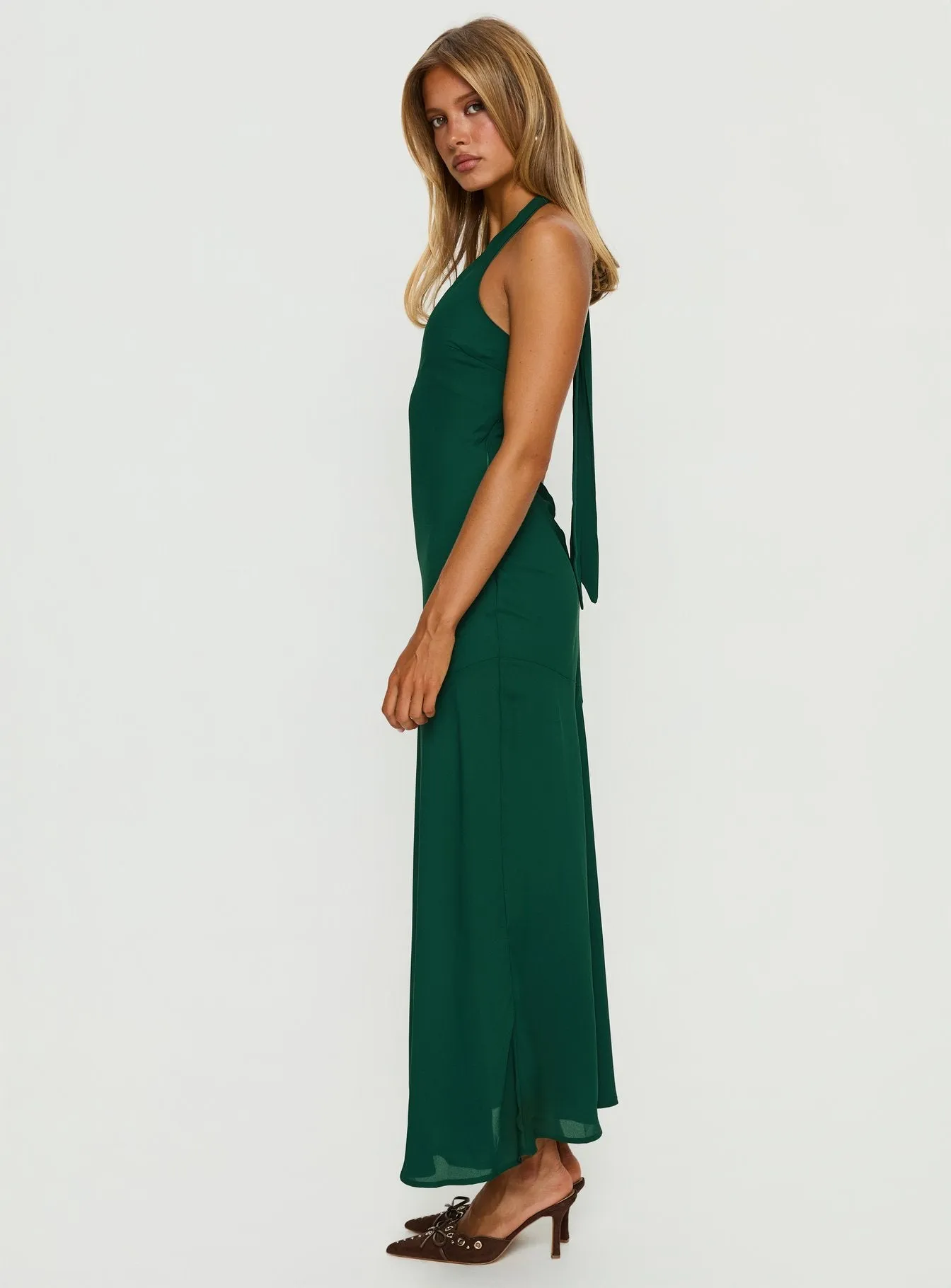 Luannie Halter Scarf Tie Maxi Dress Emerald sold by Princess Polly product image thumbnail 3