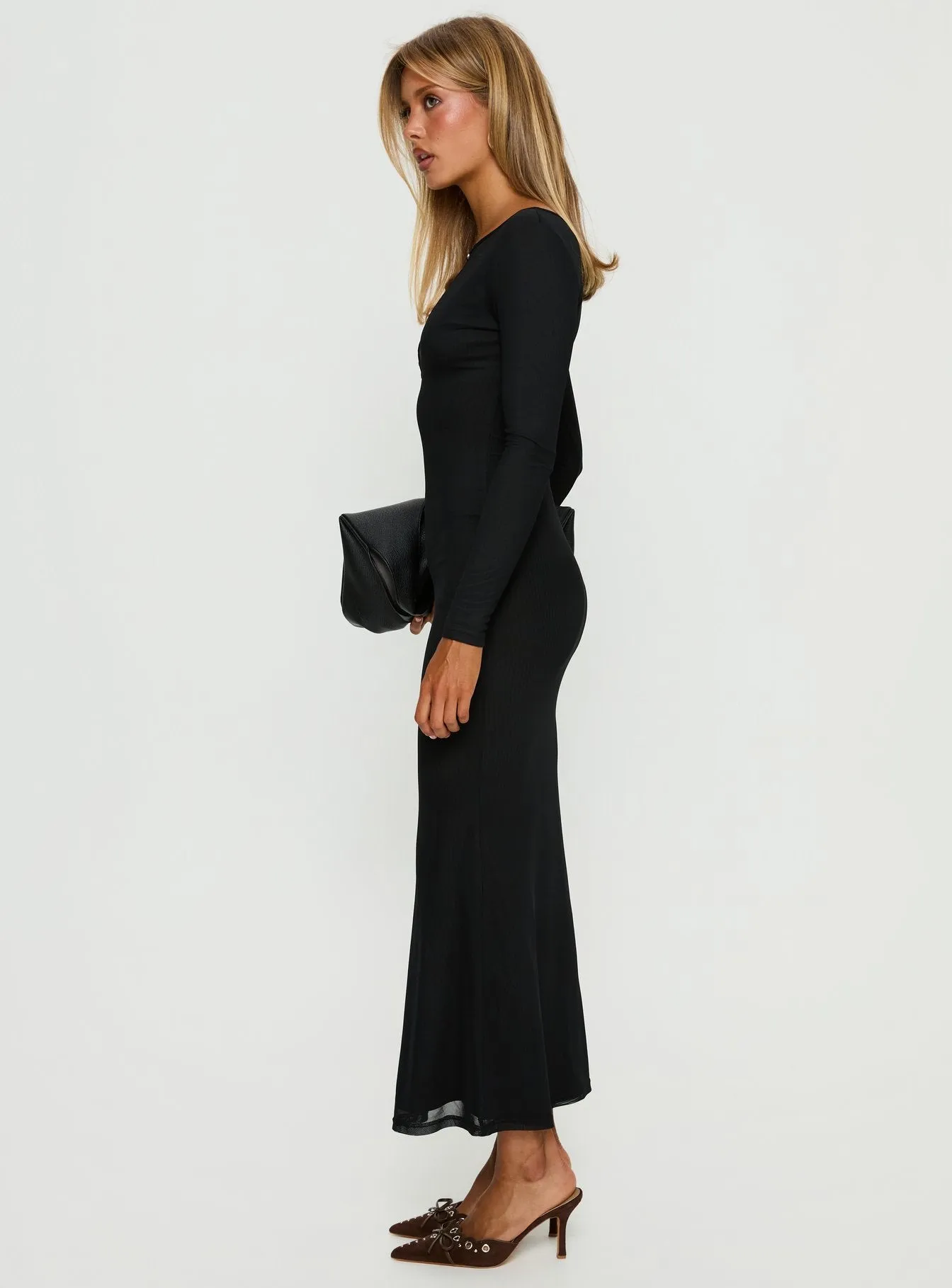 Adesa Long Sleeve Keyhole Plunge Maxi Dress Black sold by Princess Polly product image thumbnail 3
