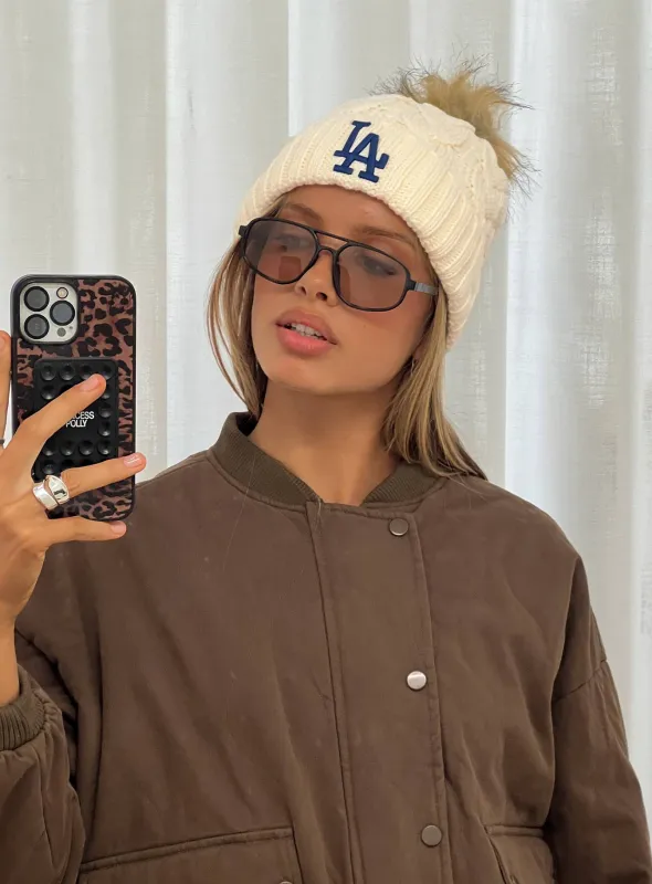Los Angeles Dodgers Knit Beanie Cream sold by Princess Polly
