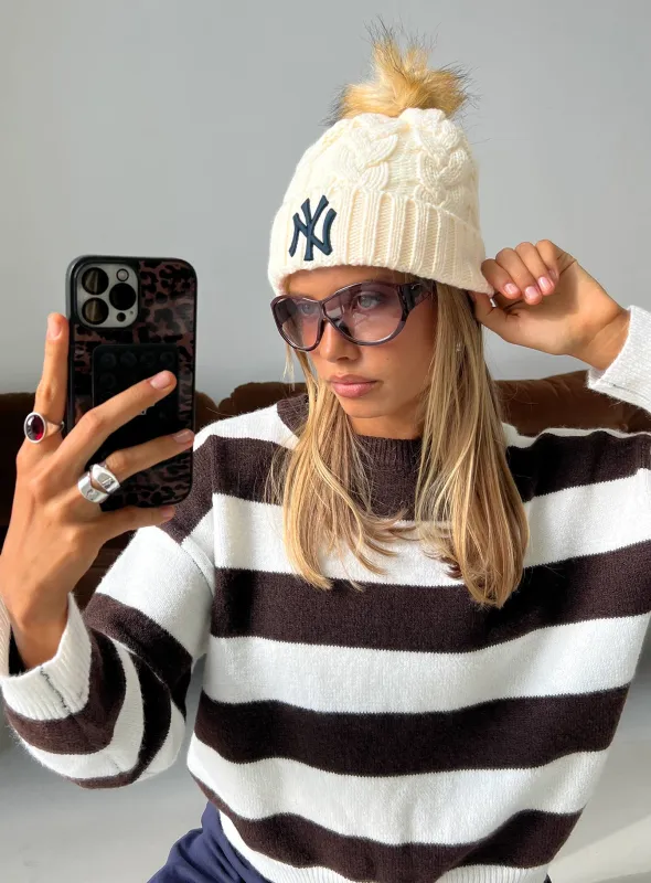 New York Yankees Knit Beanie Cream sold by Princess Polly