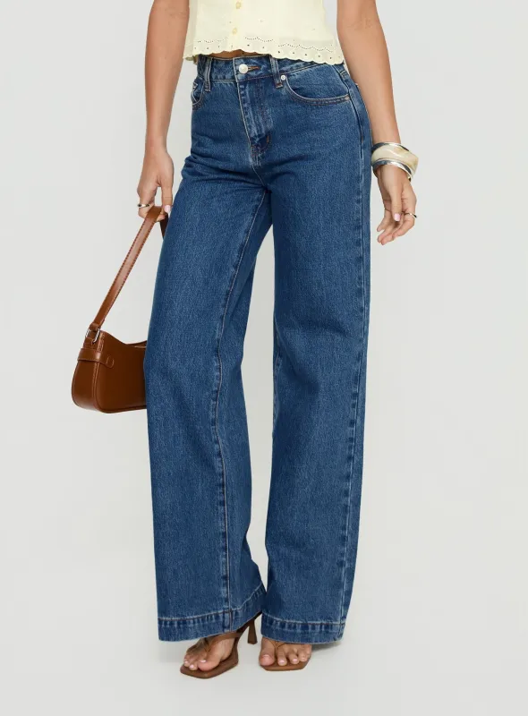 Goldie High Rise Wide Leg Jeans Mid Blue Wash sold by Princess Polly
