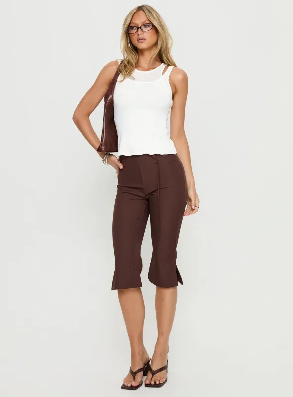 Giorgie Belted Capri Pant Chocolate Brown sold by Princess Polly