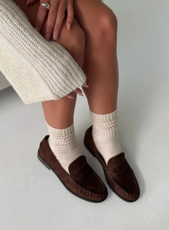 Therapy Albert Faux Suede Loafers Brown sold by Princess Polly