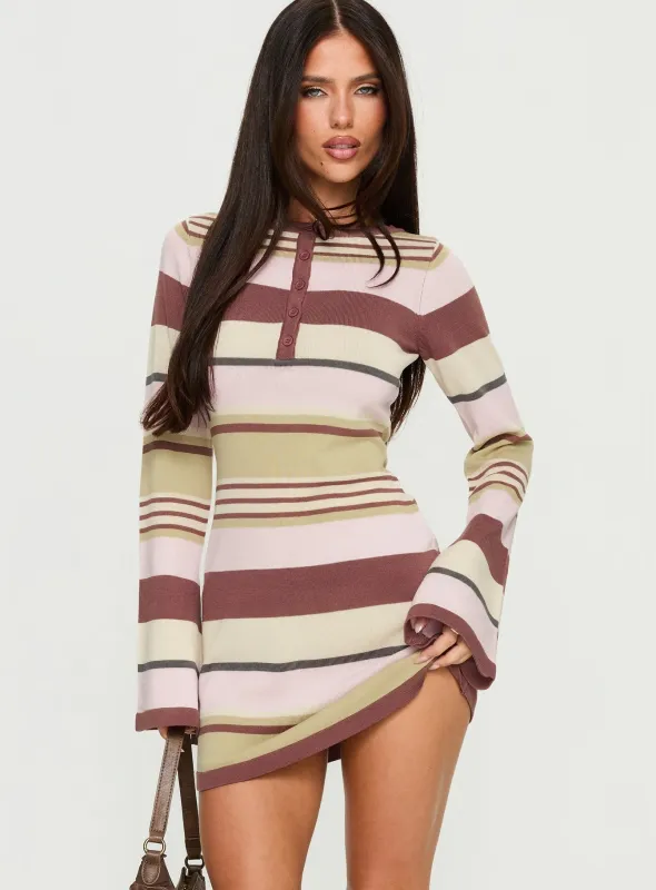 Shandee Knit Long Sleeve Mini Dress Multi Stripe sold by Princess Polly
