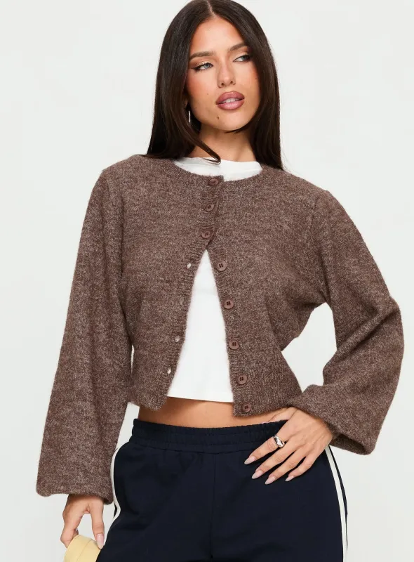 Dawsen Button Down Cardigan Brown sold by Princess Polly