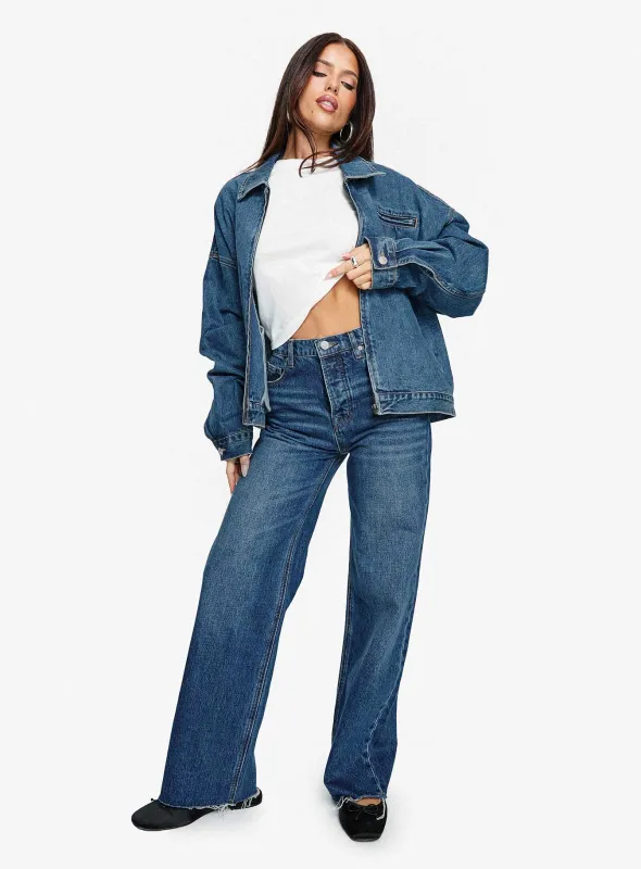 Fawcett High Rise Straight Leg Jeans Dark Blue Wash sold by Princess Polly