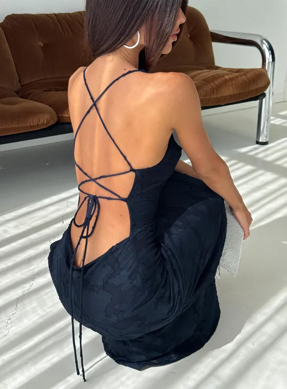 Celena Maxi Dress Navy Burnout sold by Princess Polly