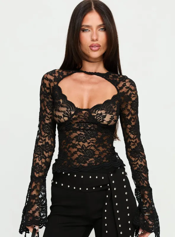Karmel Lace Long Sleeve Top Black sold by Princess Polly