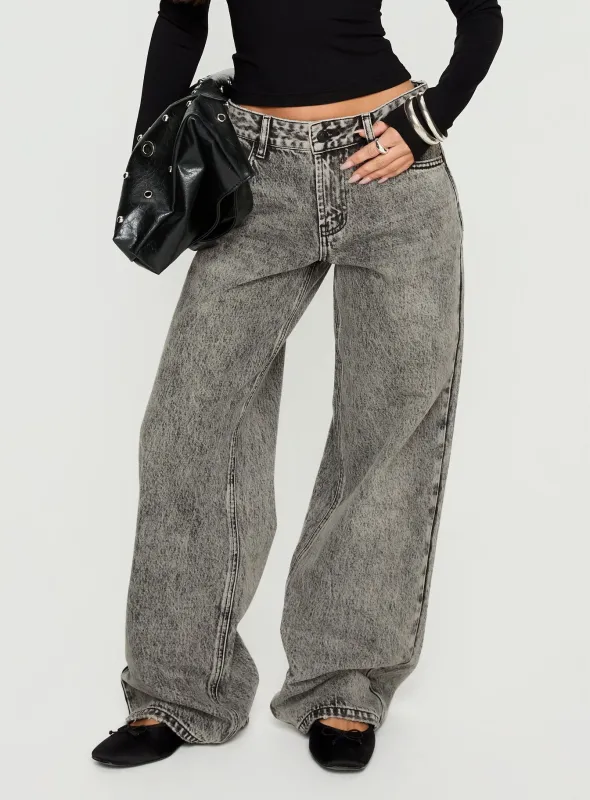 Serenitia Mid Rise Relaxed Jeans Washed Grey sold by Princess Polly