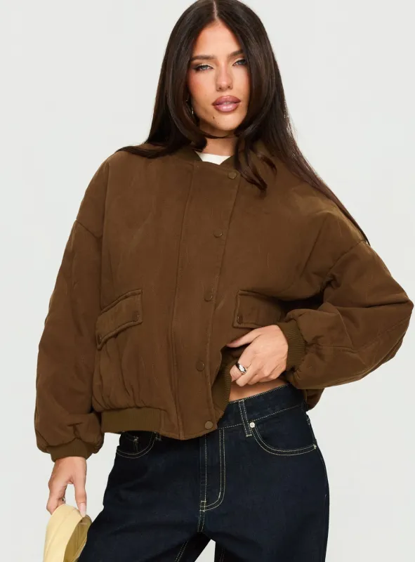 Stick Season Quilted Jacket Brown sold by Princess Polly