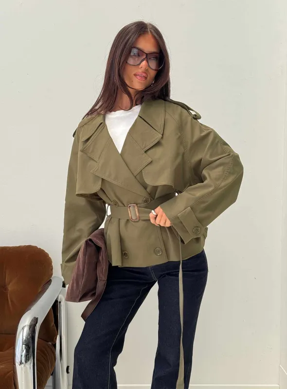 Eldora Cropped Trench Coat Green sold by Princess Polly