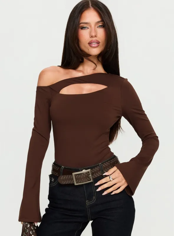 Raissa Cut Out One Shoulder Bodysuit Brown sold by Princess Polly
