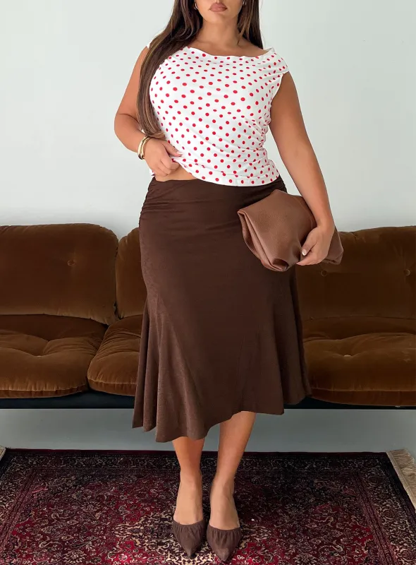 Lewish Low Rise Midi Skirt Chocolate Curve sold by Princess Polly