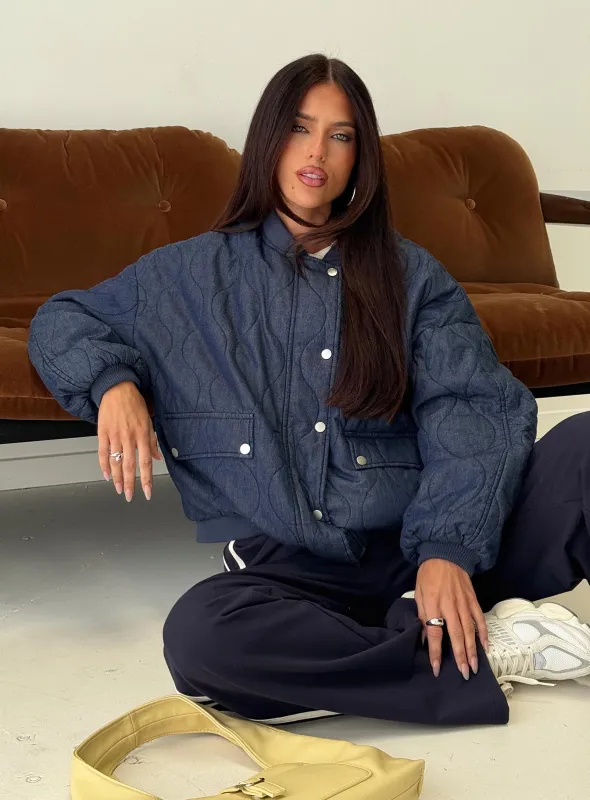 Stick Season Quilted Jacket Navy sold by Princess Polly