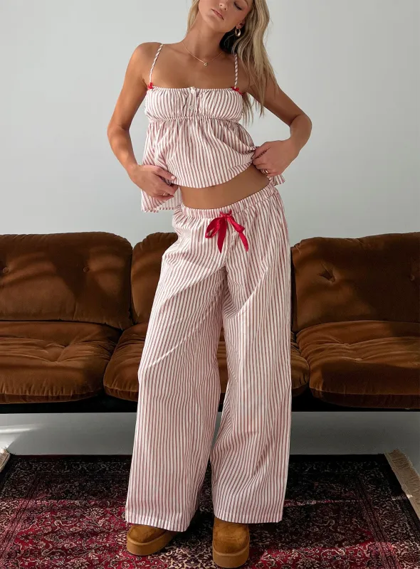 Chill Club Sleep Relaxed Pants Red / White Stripe sold by Princess Polly