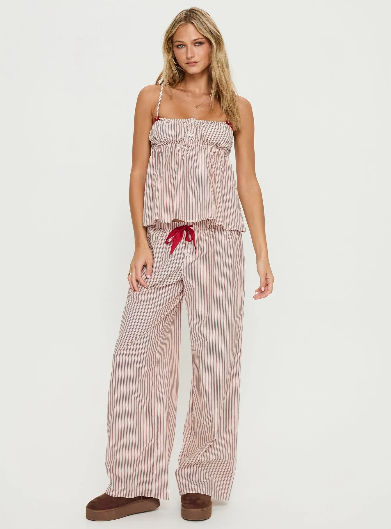 Chill Club Sleep Relaxed Pants Red / White Stripe sold by Princess Polly product image thumbnail 3
