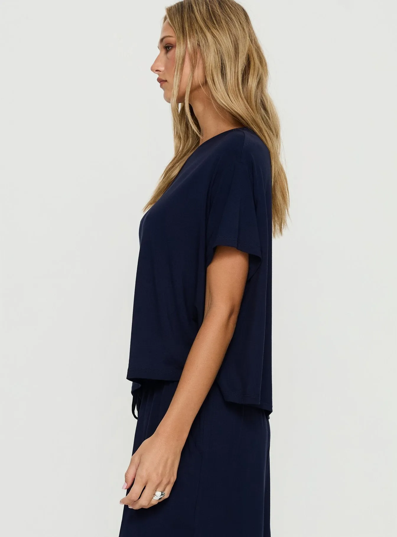 Cozy Hour Sleep Relaxed Off Shoulder Top Navy sold by Princess Polly product image thumbnail 4