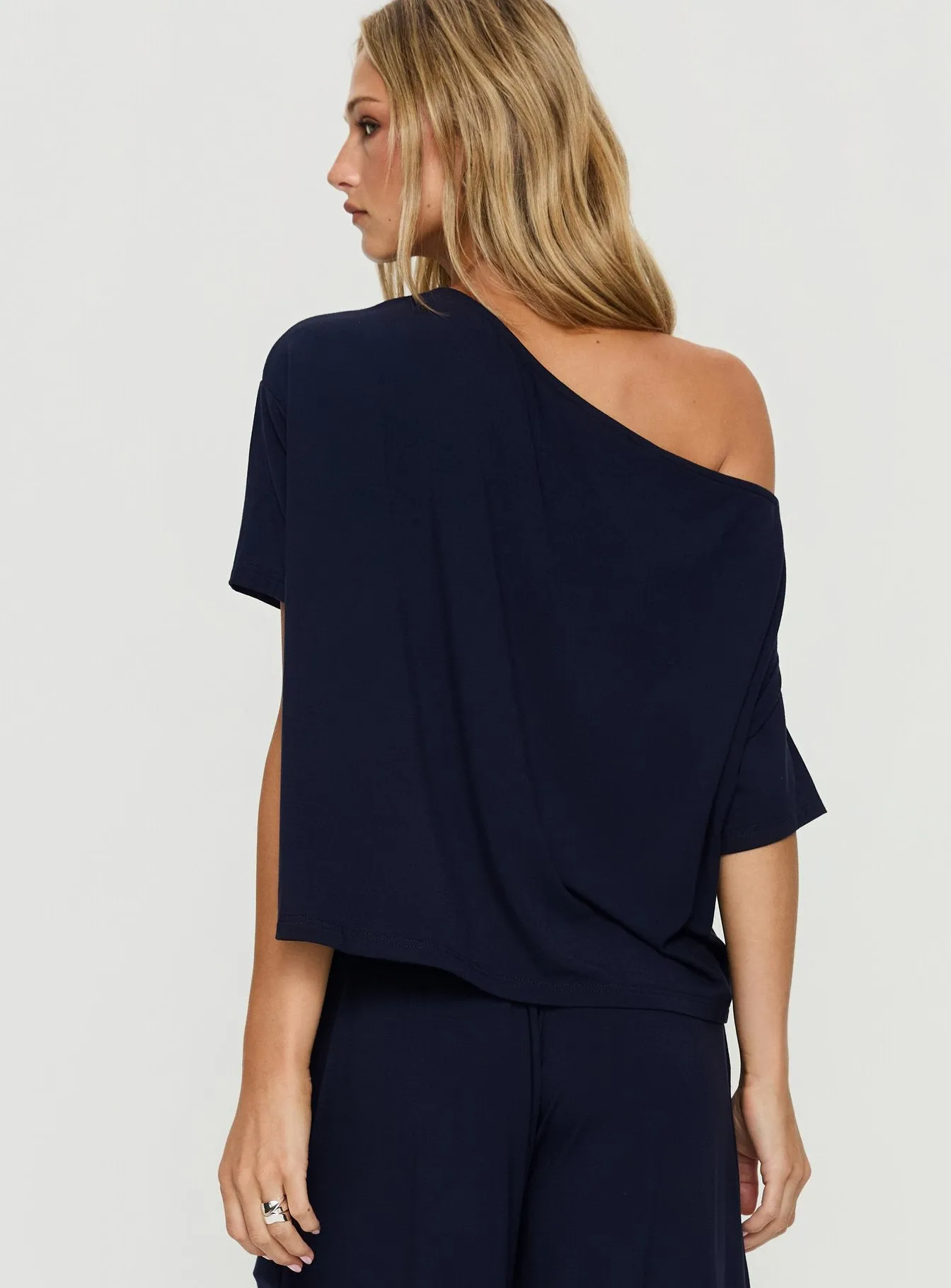 Cozy Hour Sleep Relaxed Off Shoulder Top Navy sold by Princess Polly product image thumbnail 5