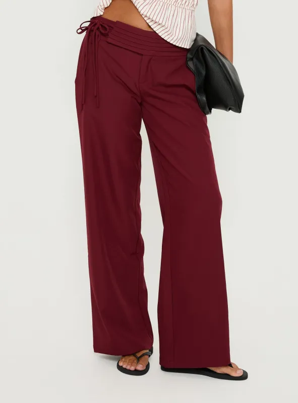Good Riddance Pleat Tie Slouch Pants Burgundy sold by Princess Polly