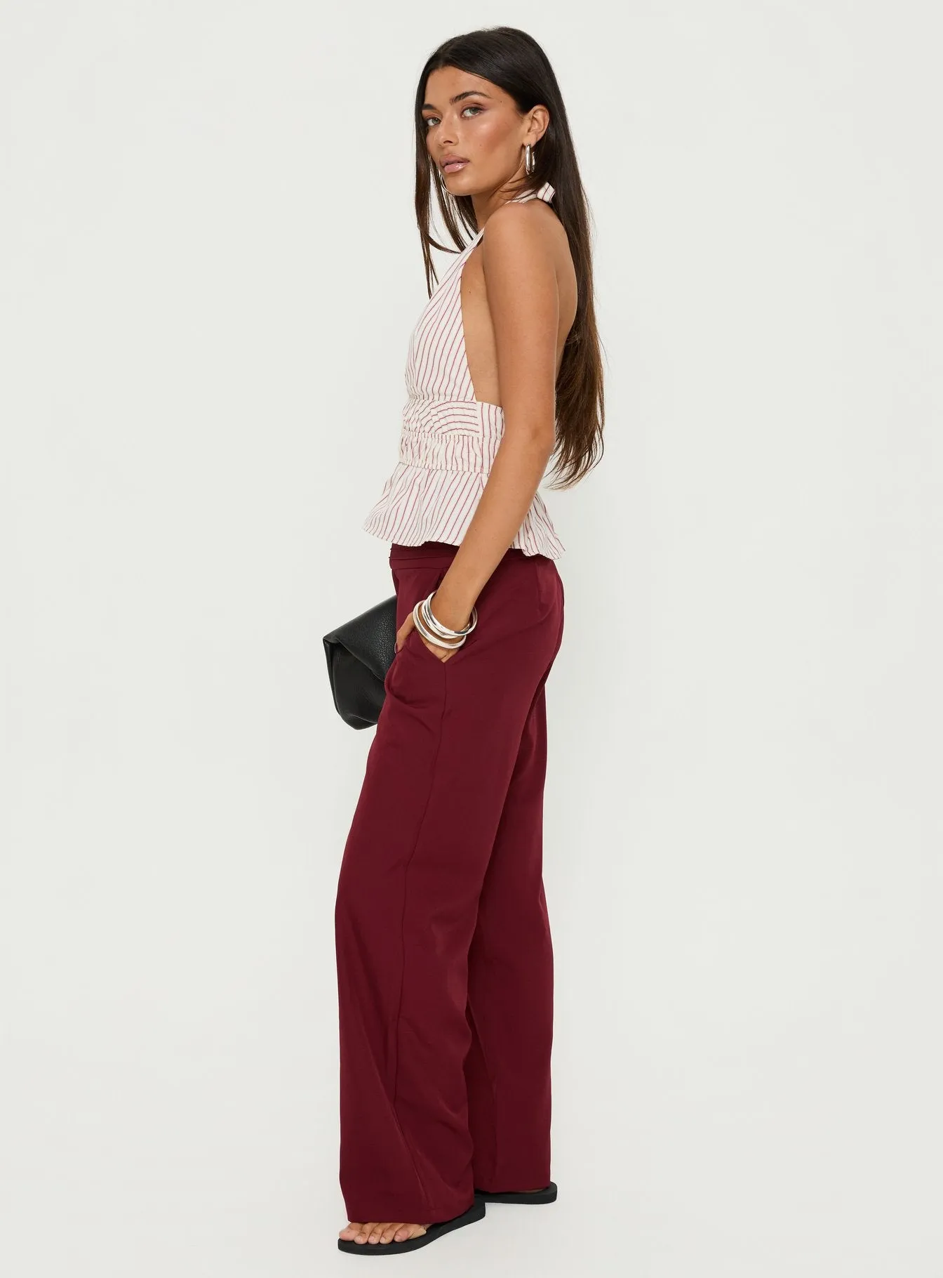 Good Riddance Pleat Tie Slouch Pants Burgundy sold by Princess Polly product image thumbnail 3