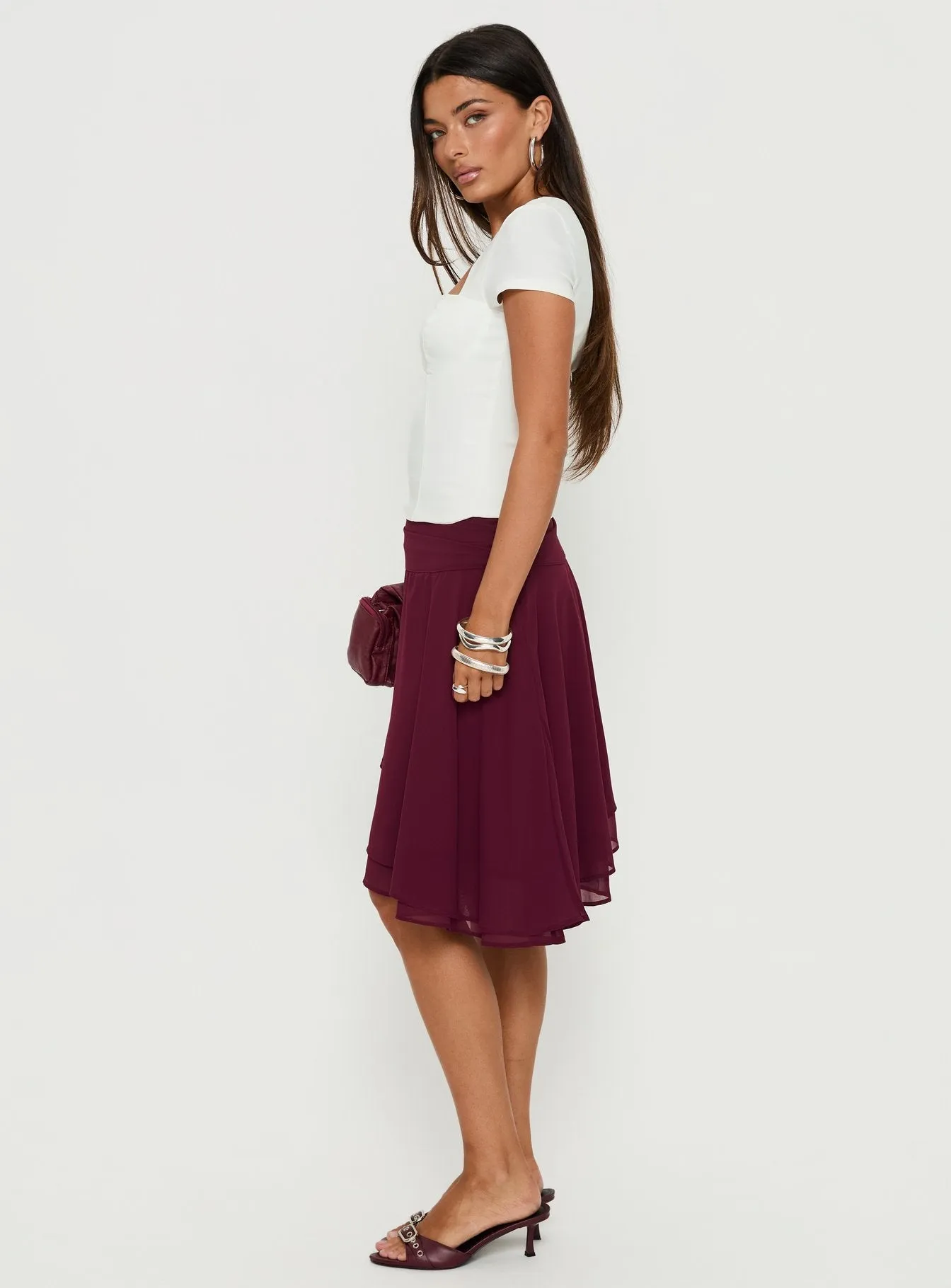 Evanescence Asymmetrical Midi Skirt Cherry sold by Princess Polly product image thumbnail 4