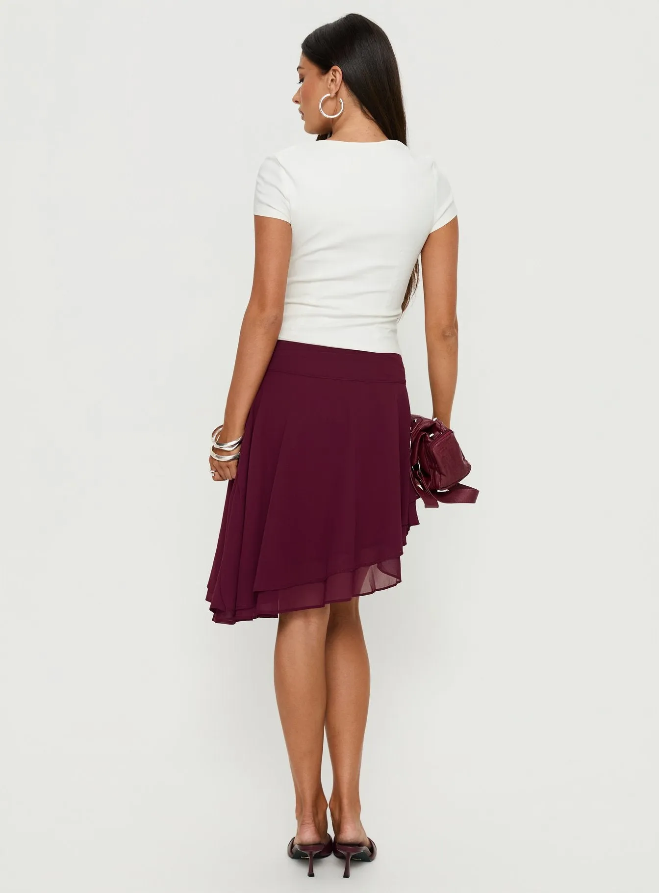 Evanescence Asymmetrical Midi Skirt Cherry sold by Princess Polly product image thumbnail 5