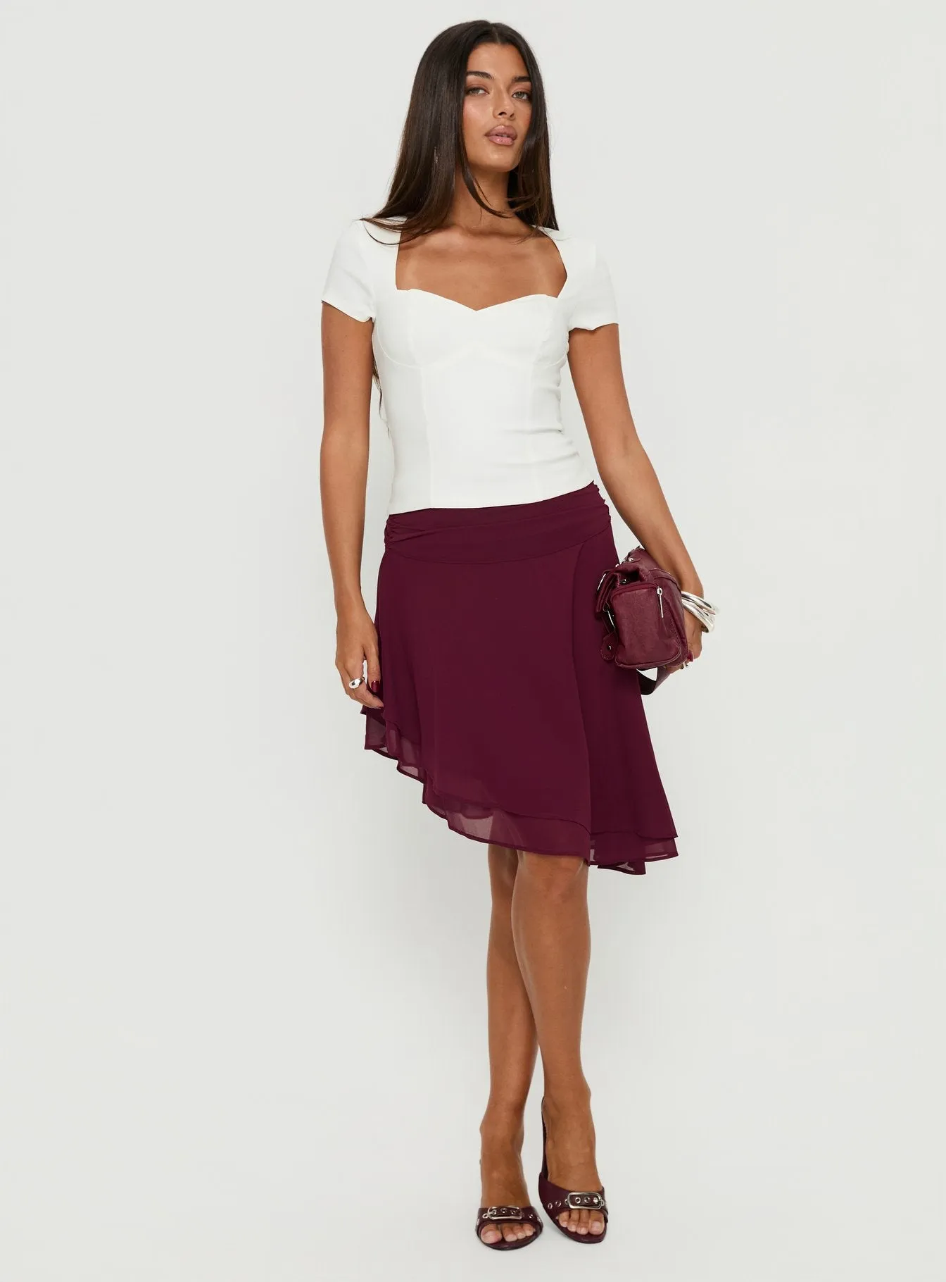 Evanescence Asymmetrical Midi Skirt Cherry sold by Princess Polly product image thumbnail 2