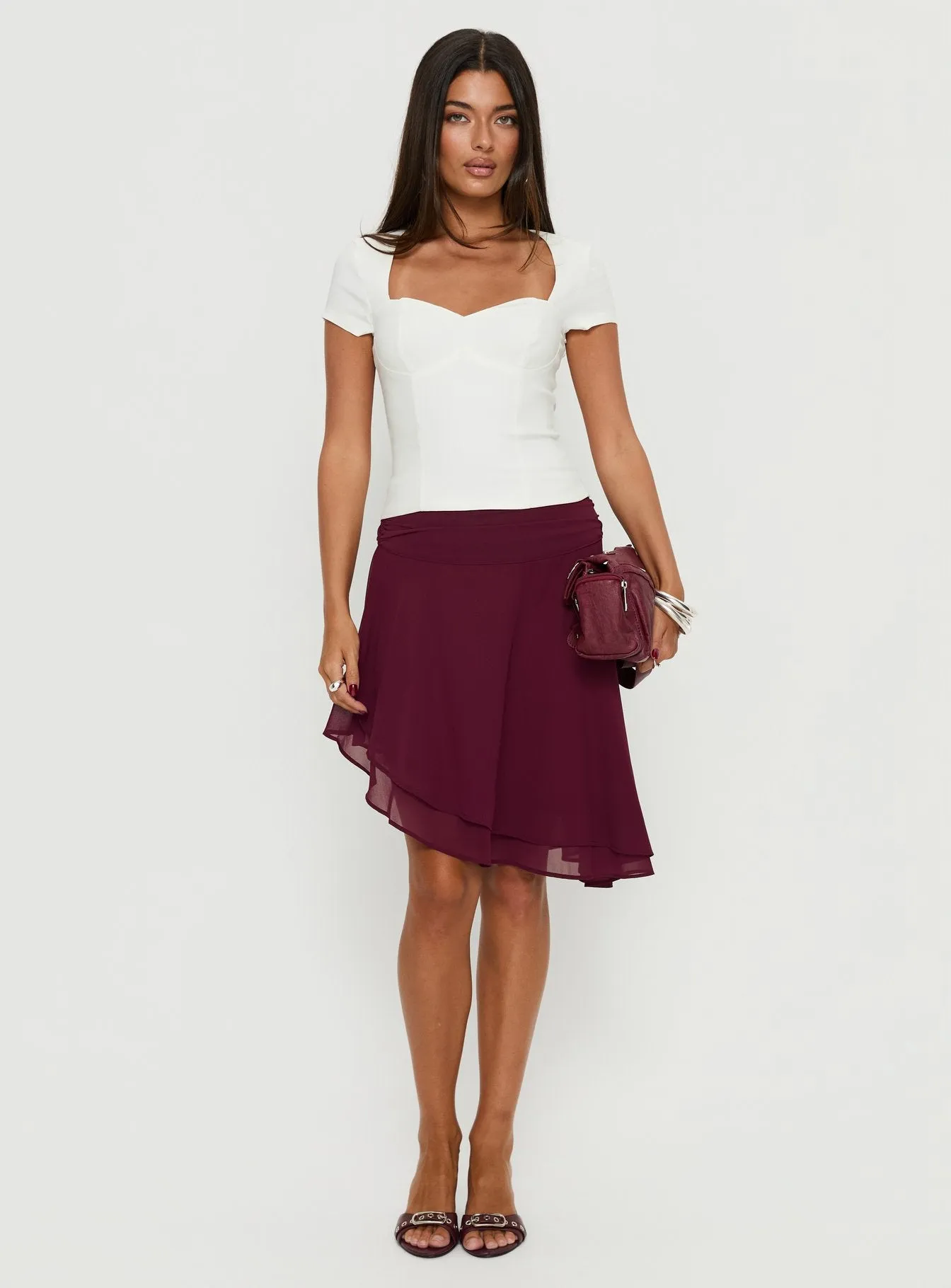 Evanescence Asymmetrical Midi Skirt Cherry sold by Princess Polly product image thumbnail 3