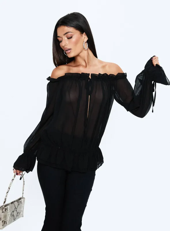 Madelina Frill Long Sleeve Top Black sold by Princess Polly