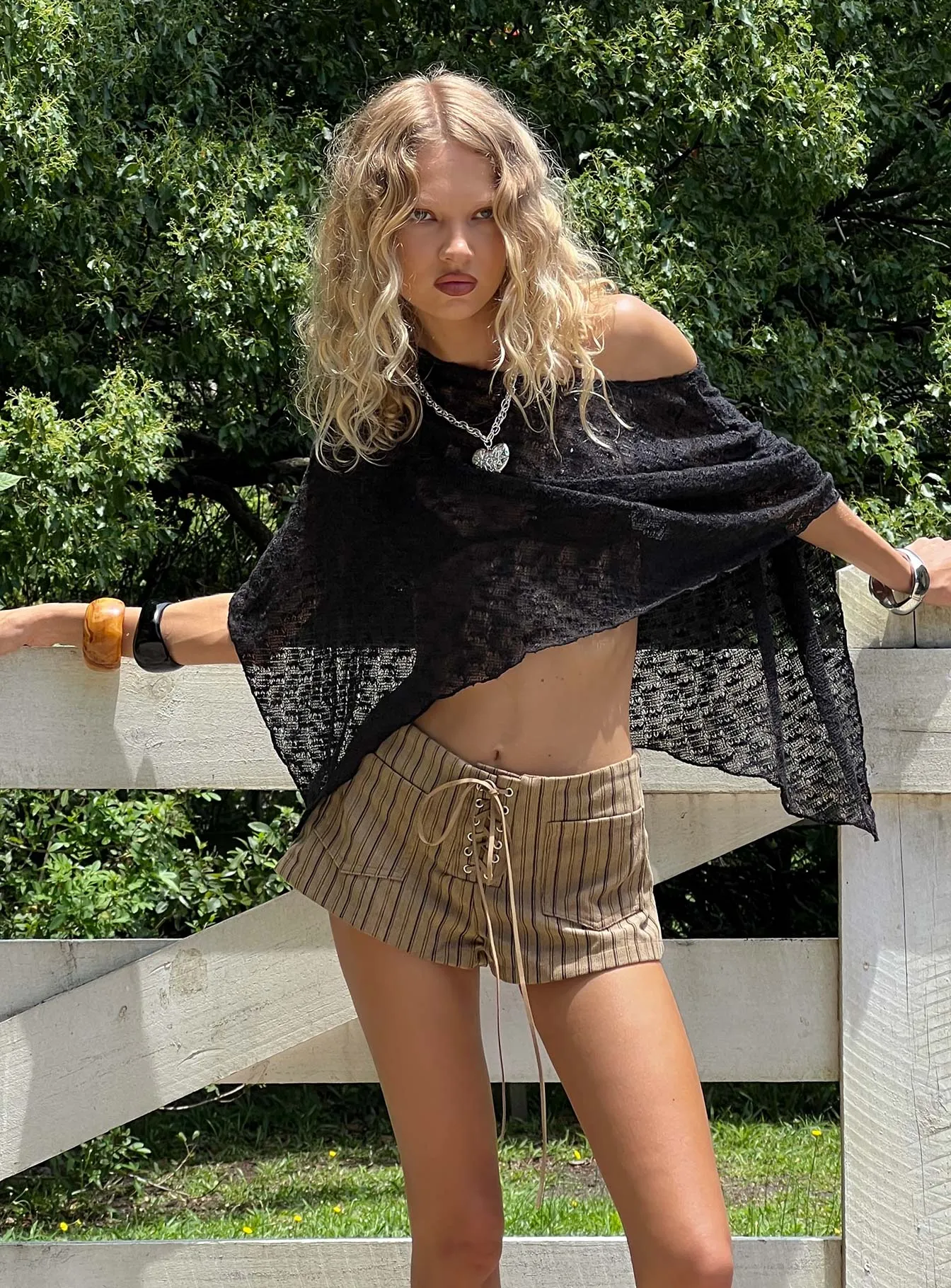 Nelida Sheer Poncho Black sold by Princess Polly