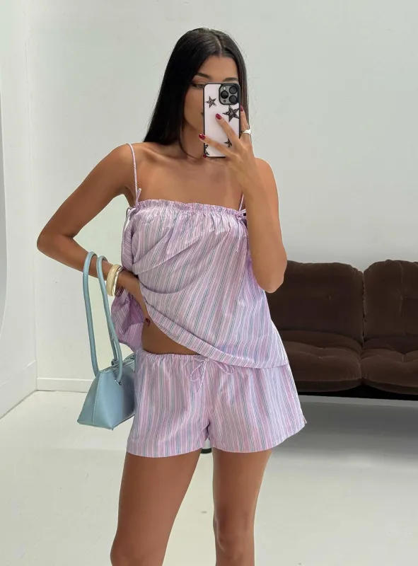 Pepita Drawstring Shorts Pink Stripe sold by Princess Polly