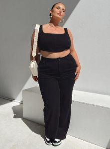 Brenda Linen Blend Pants Black Curve sold by Princess Polly