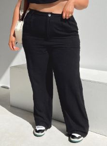 Brenda Linen Blend Pants Black Curve sold by Princess Polly
